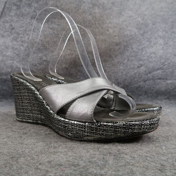 Mila Paoli Shoes Womens 9 Sandals Wedge Fashion Leather Metallic Slip On Casual - Picture 1 of 16